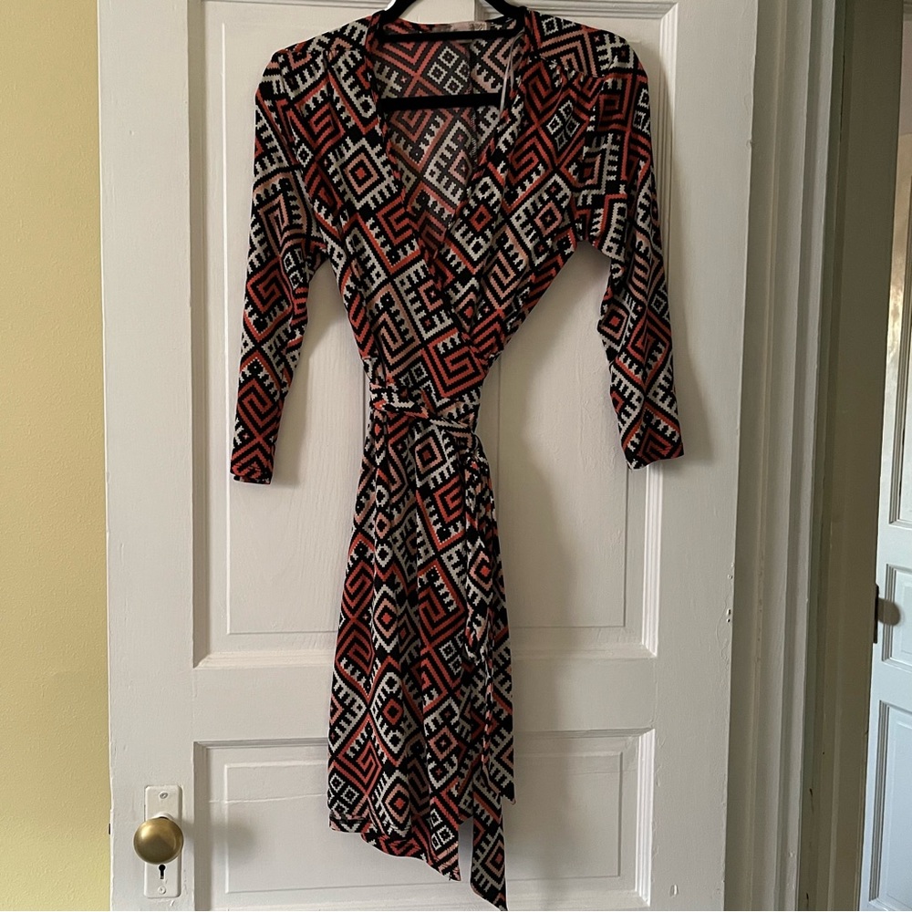Forever 21 Colorful Pattern Wrap Dress, Medium